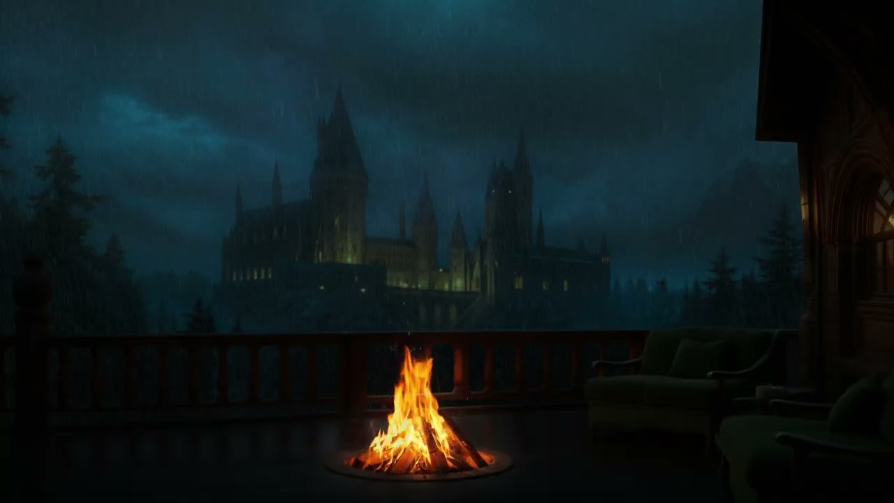 (No Ads) Fall Into Deep Sleep😴 Insomnia Relief Therapy 🌧️Soft Rain & Cozy Fireplace Castle  Ambience