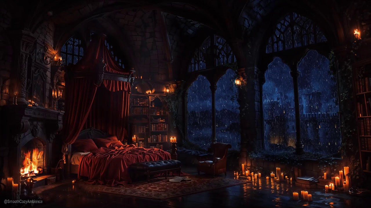 Dark Royal Castle Bedroom To Deep Sleep Rain & Thunder Sounds