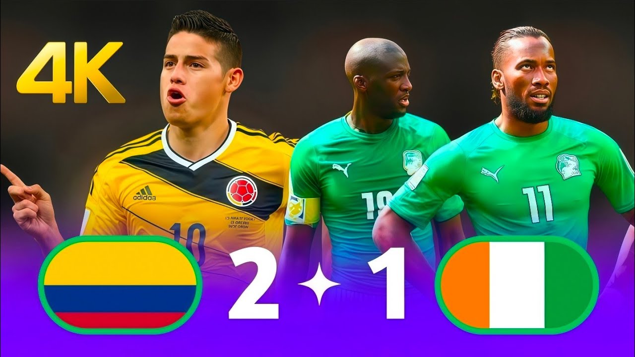 كولومبيا 🇨🇴 ساحل العاج 🇮🇪 مباراة مجنونة 🤯 كأس العالم 2014 وجنون حفيظ دراجي جودة خرافية 4k نار نار 🔥
