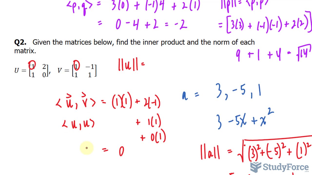 Find inner product of matrices and polynomial vectors