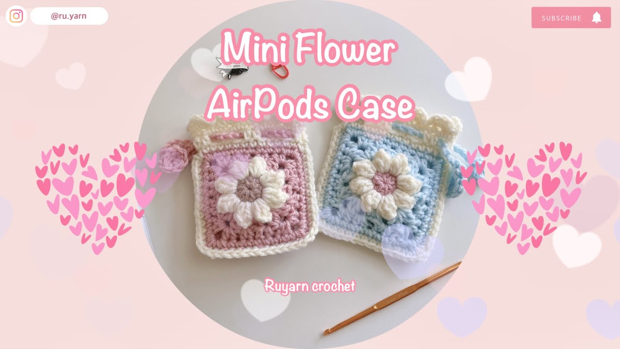 Mini flower motif AirPods case / How to crochet mini flower motifs 💕 Ruyarn crochet