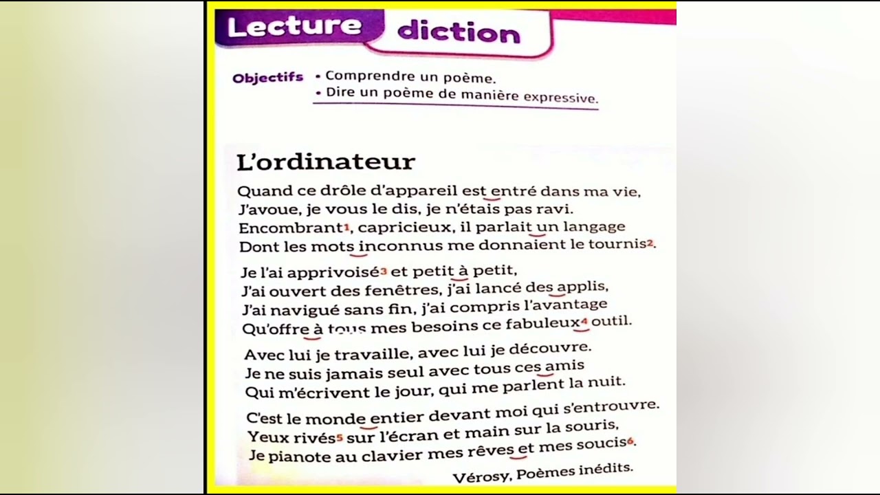 Lecture diction - L'ordinateur - 6 AEP - Unité 3