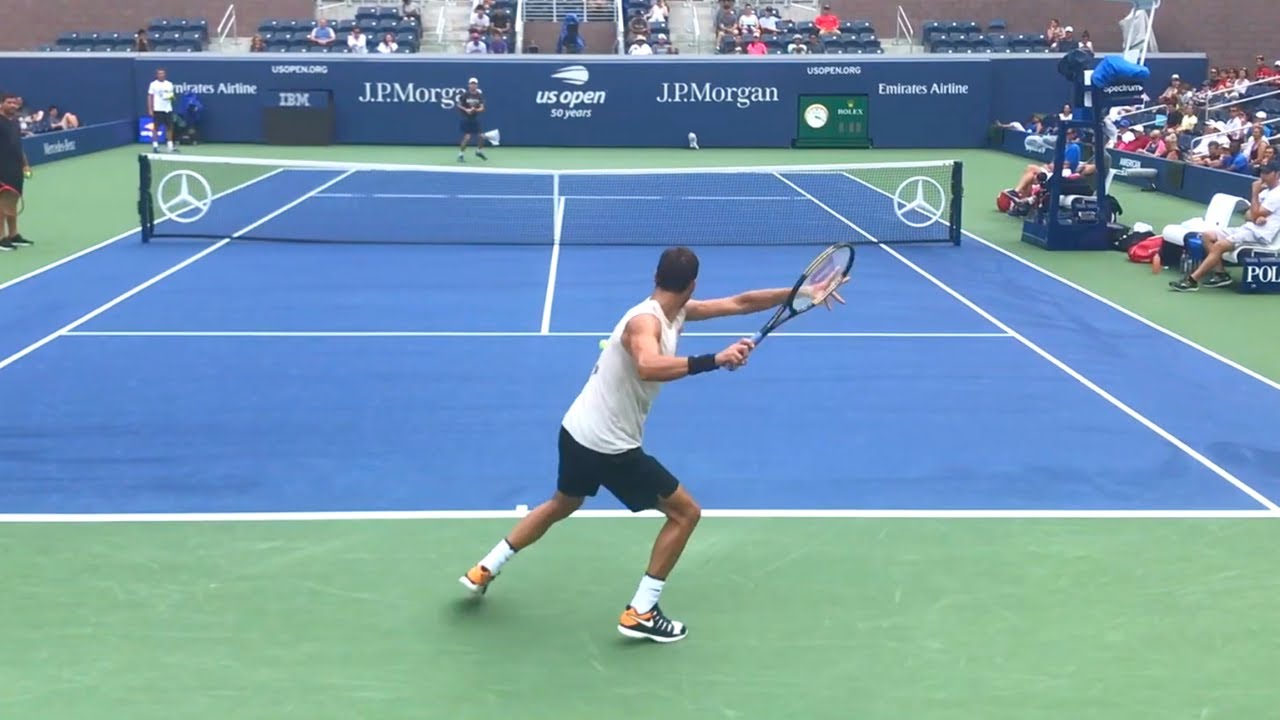 Grigor Dimitrov Practice Match Court Level View - ATP Tennis Training Points