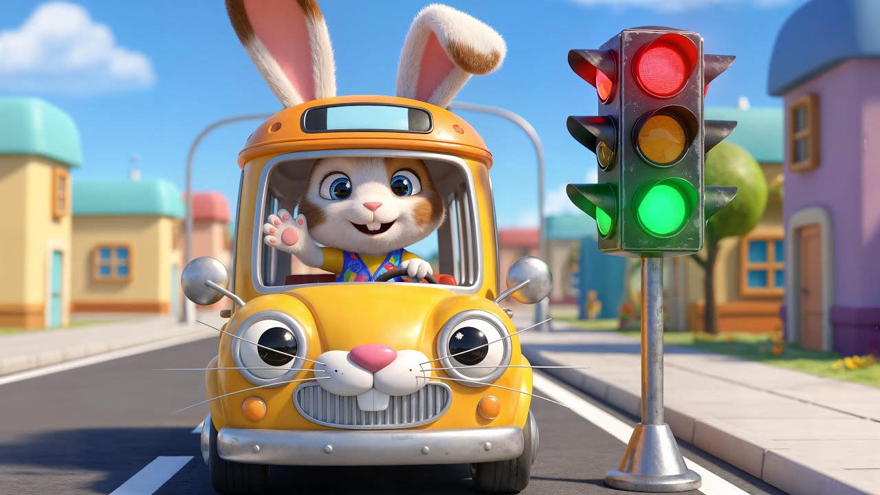 Stop og Kør med Kaninbussen 🚦🚌 | Lær Trafiklys – 3D for Børn