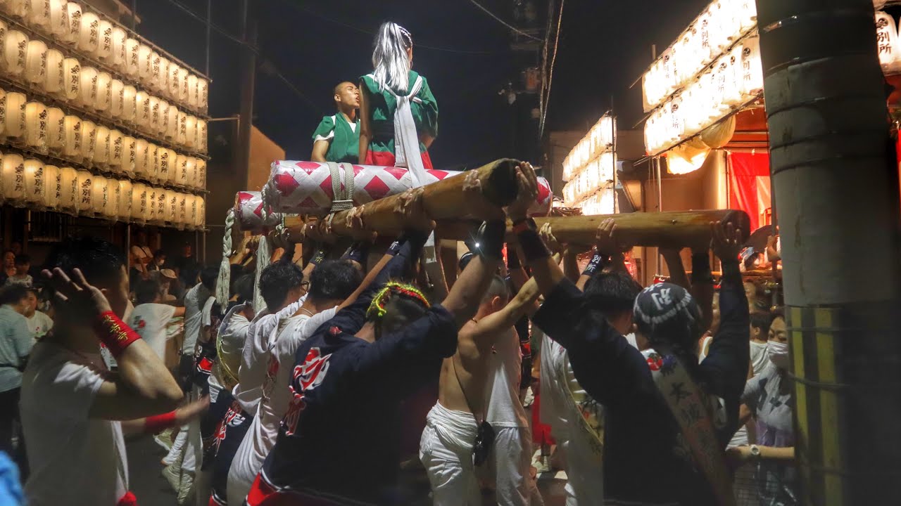 令和5年　大阪市旭区　新森清水　八幡大神宮　秋祭り　本宮　新森若葉会　別所　太鼓枠　最後の練り