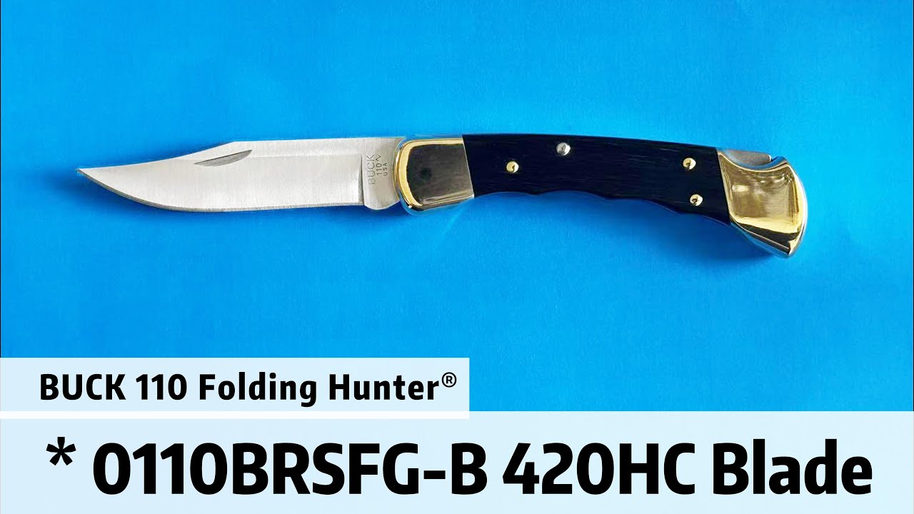 Buck 110 Folding Hunter: 3.75" 420HC Blade, Ebony & Brass, Leather Sheath USA