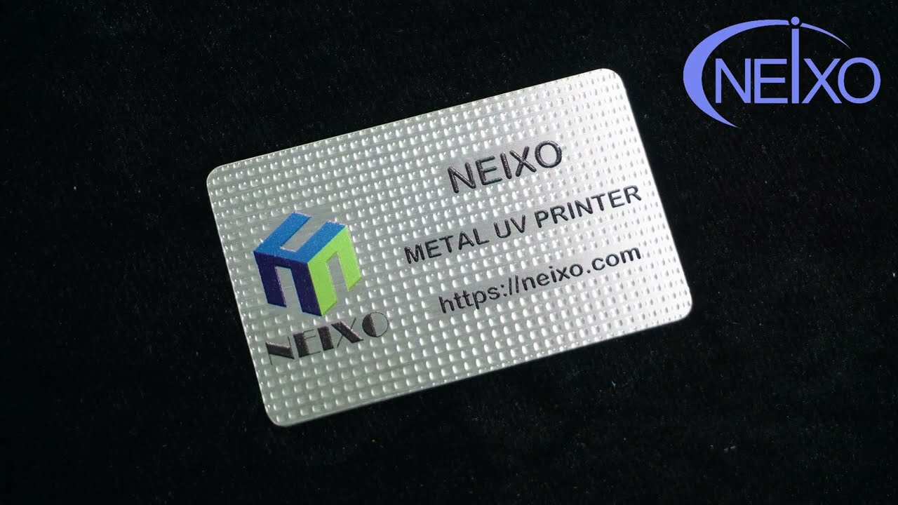Personal DTF UV printer machine printing on metal stainless steel business cards with varnish