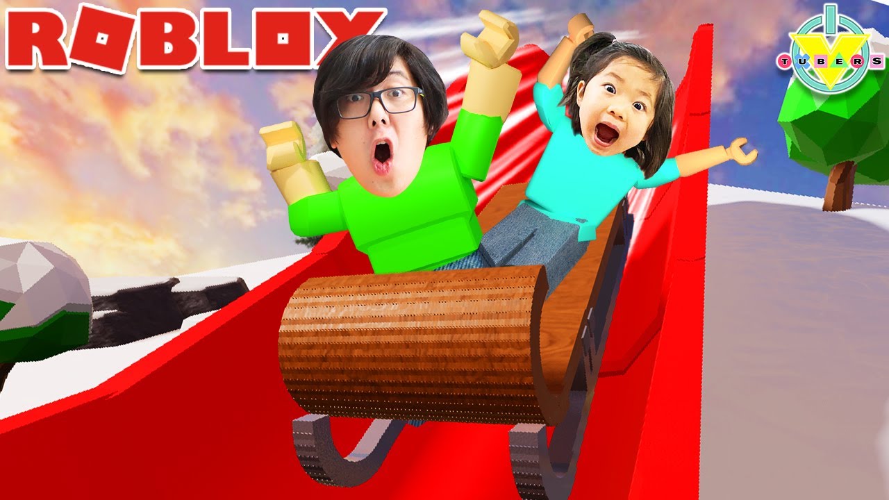Daddy and Kate go sledding in Roblox Snow Resort!!