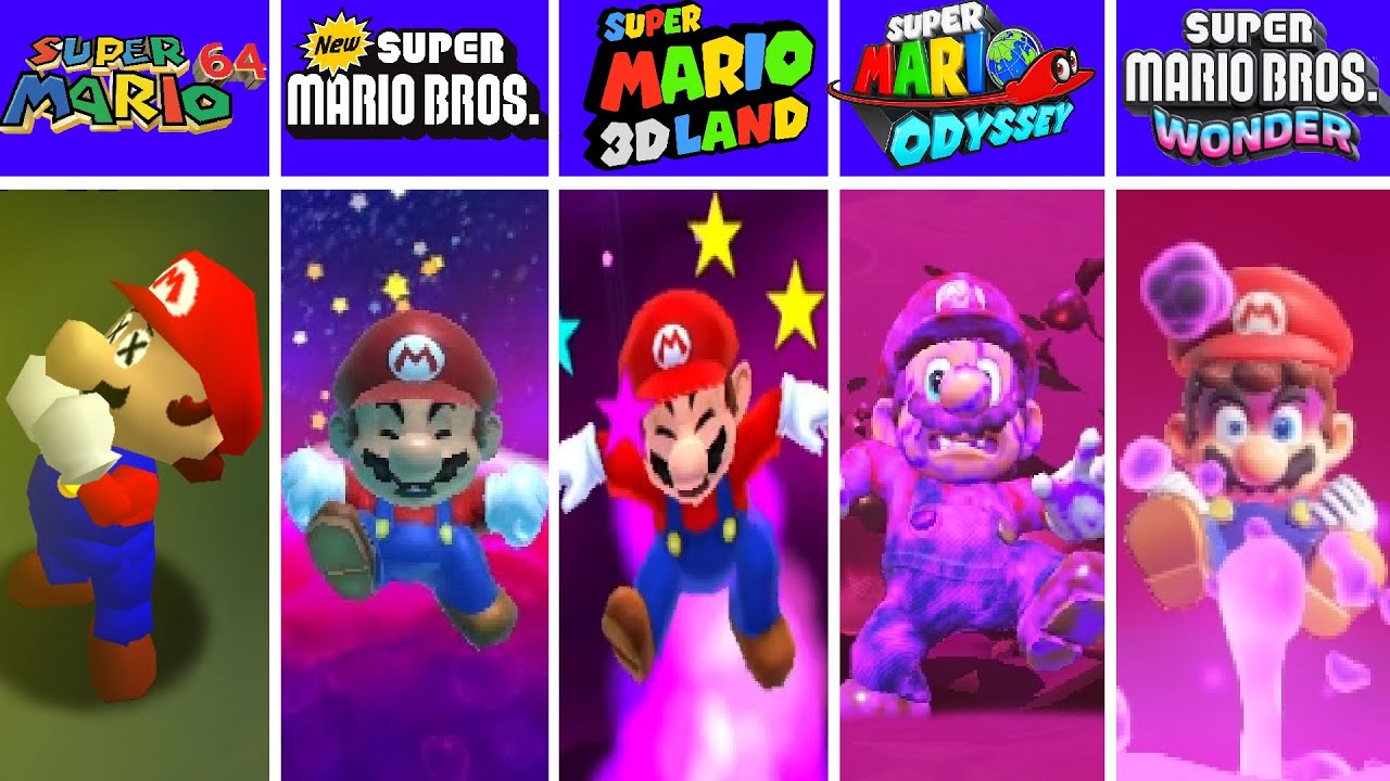 Evolution of Super Mario Falling Dying in Poison, Super Mario Games (1996-2024)