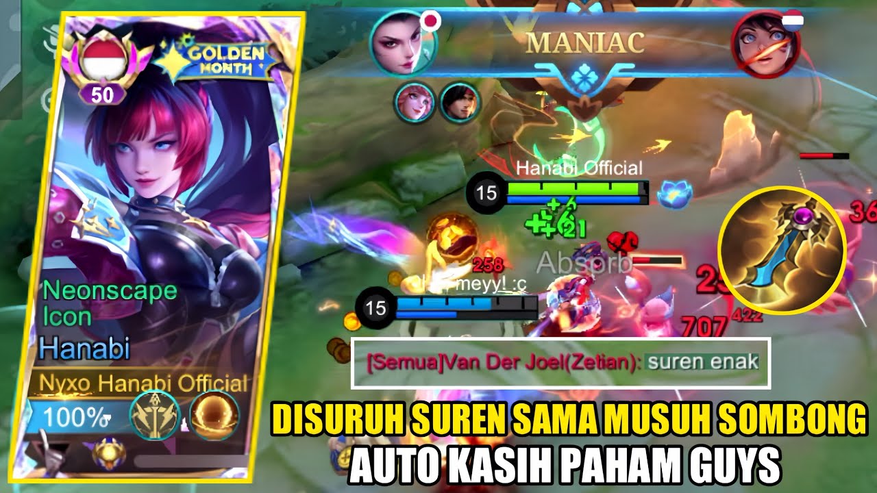 DISURUH SUREN SAMA MUSUH SOMBONG! TOP GLOBAL HANABI KASIH PAHAM SAMPAI DAPAT MANIAC! MLBB