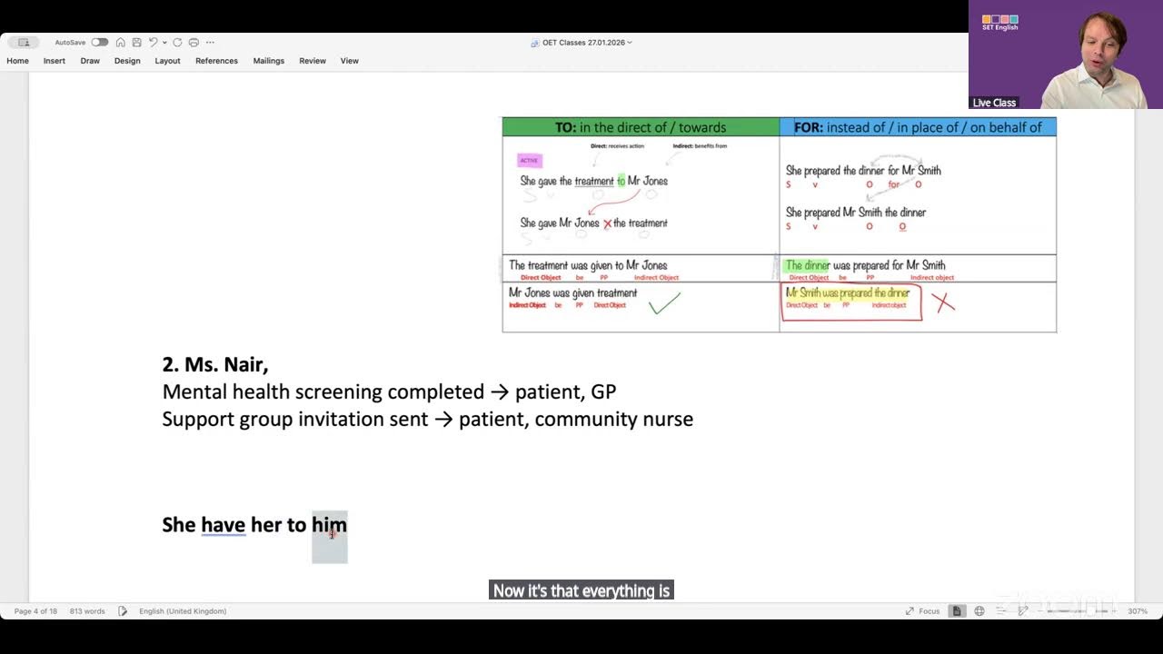 OET Writing: Passive 2 Objects