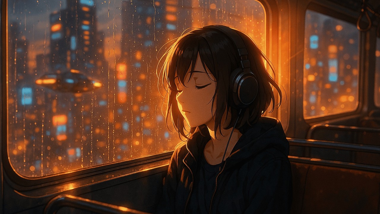 Sunset Metro Drift 🌇 | Melancholic Cyberpunk Train Ride (Anime Ambient Loop)