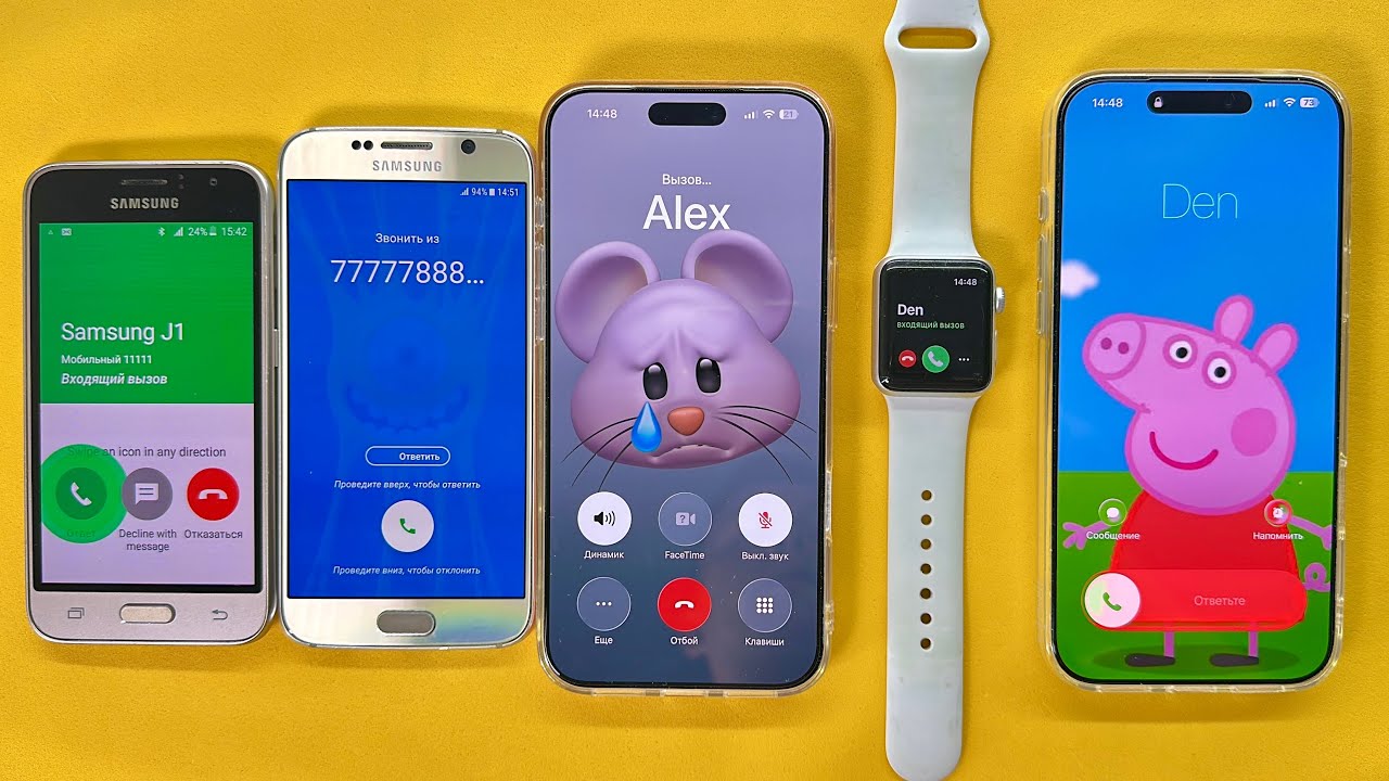 Apple Watch Incoming Call & Fake Call Samsung J1, Samsung S6, IPhone 17 PM Orange, IPhone PM White