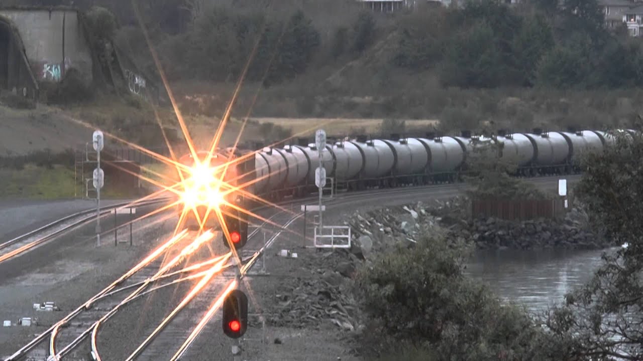 Amtrak Cascades and Oil Train, seen from Chambers Bay