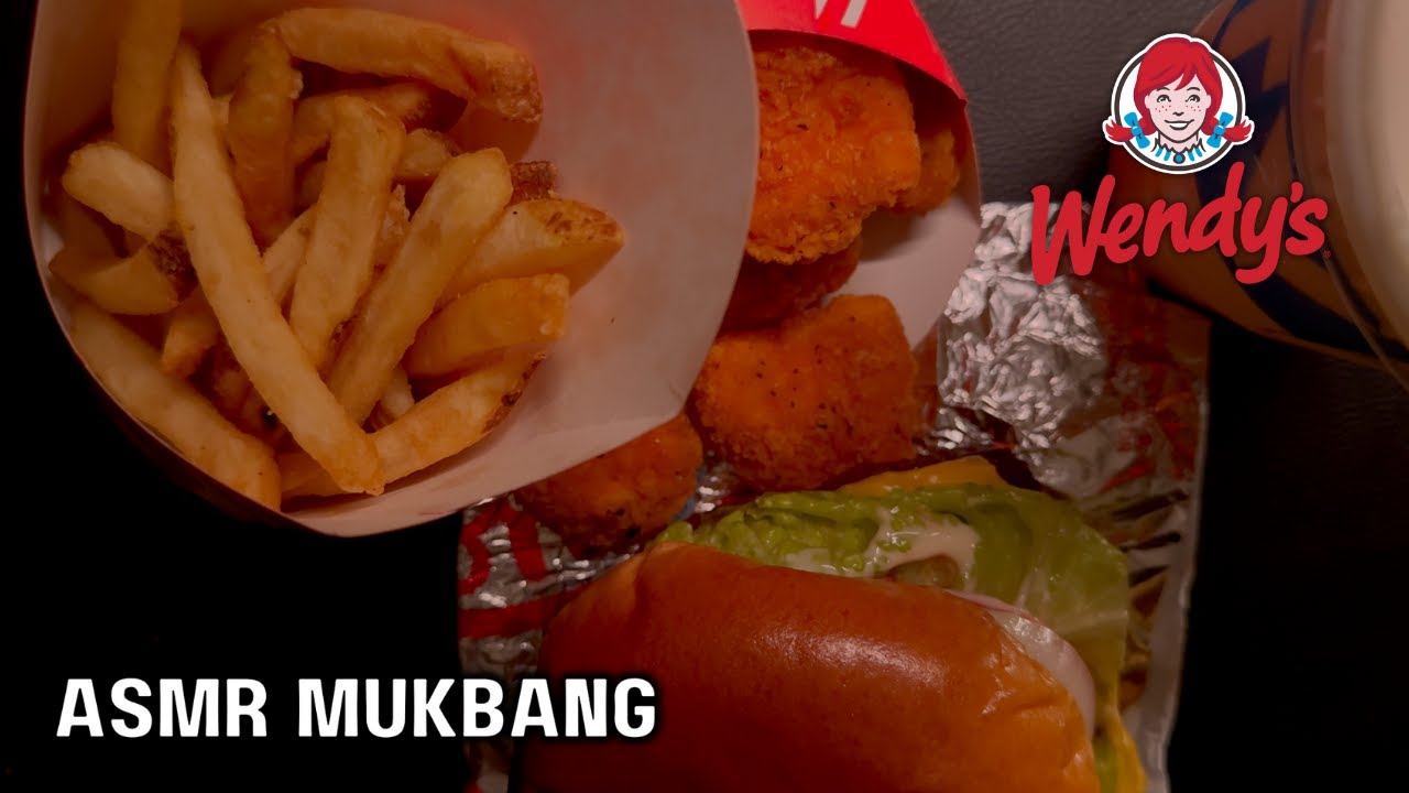 ASMR WENDY'S DAVE'S DOUBLE CHEESEBURGER | 10X SPICY NUGGETS | VANILLA FROSTY MUKBANG EATING SOUNDS