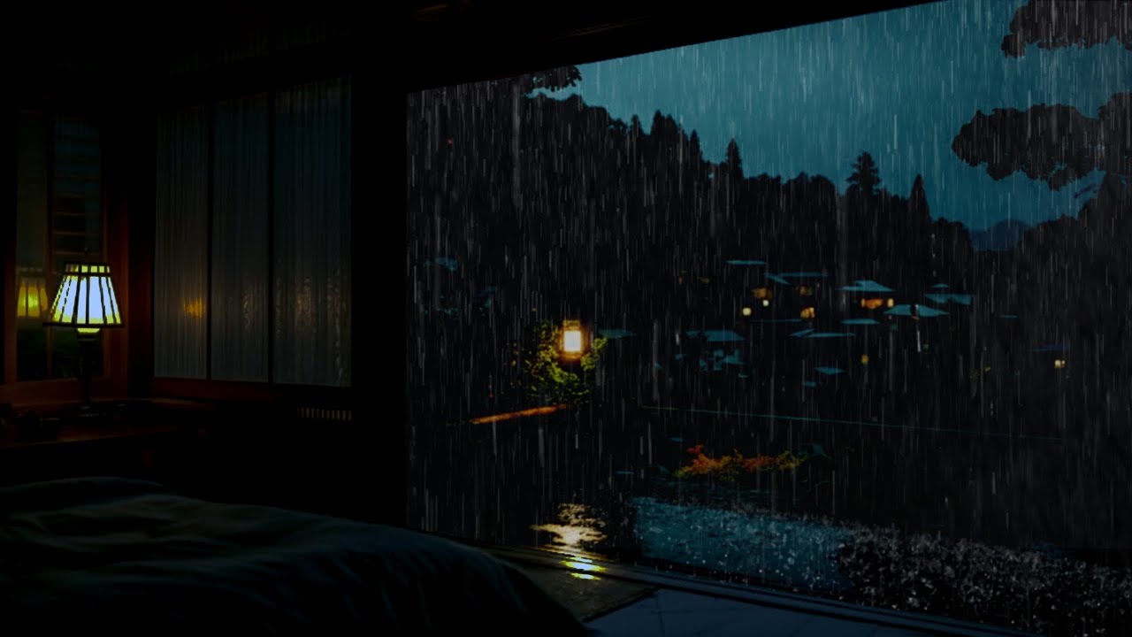 No Ads 🌧️🎄 Rain Sounds in a Dark Bedroom | Relaxing Ambience for Deep Sleep, Focus & Meditation