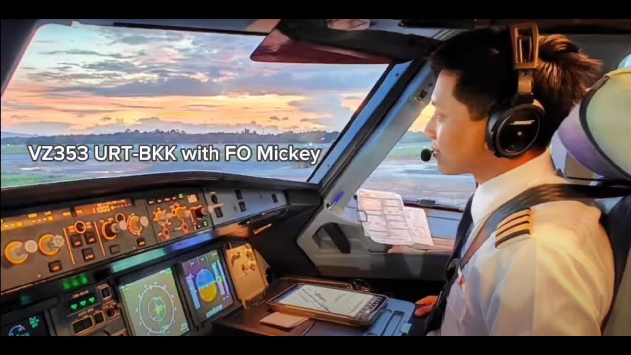 Thai VietJet Air Flight VZ353 URT-BKK with FO Mickey X Pilot2ATC, Pilot Announcement - 20230806