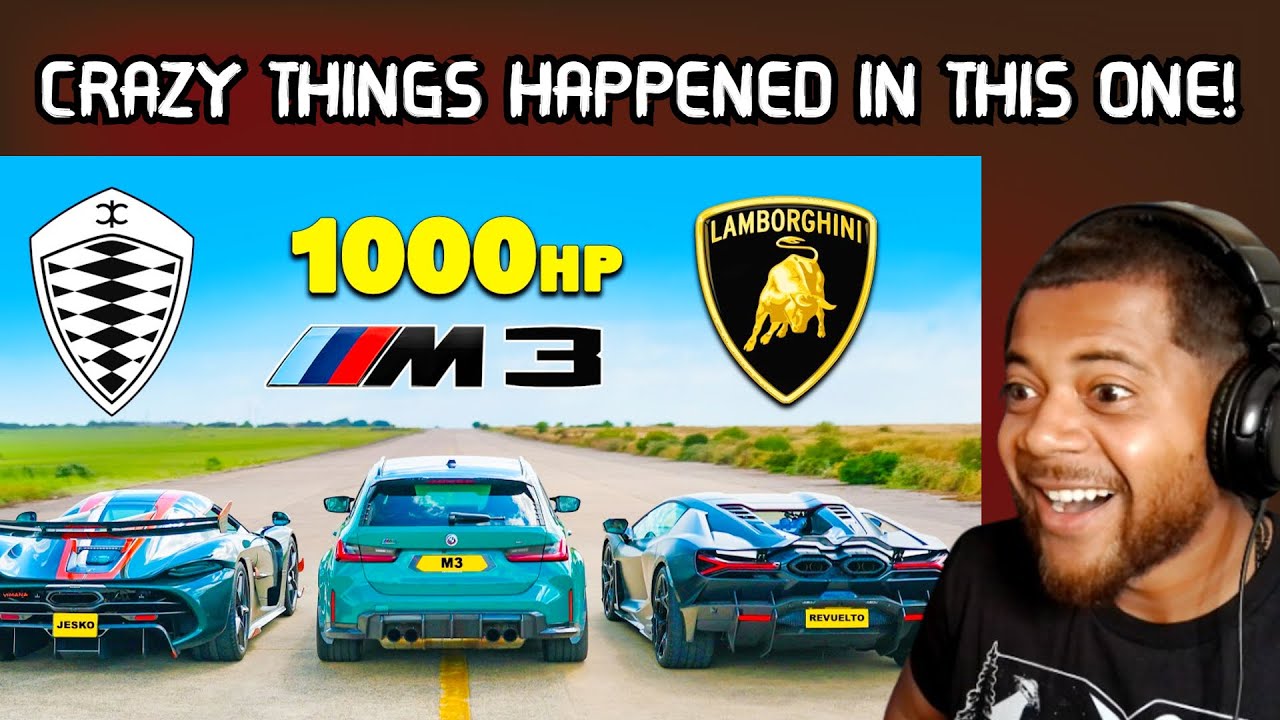 Lambo Revuelto против Koenigsegg Jesko против тюнингованного BMW M3 *1OOOHP* Drag Race | Реакция