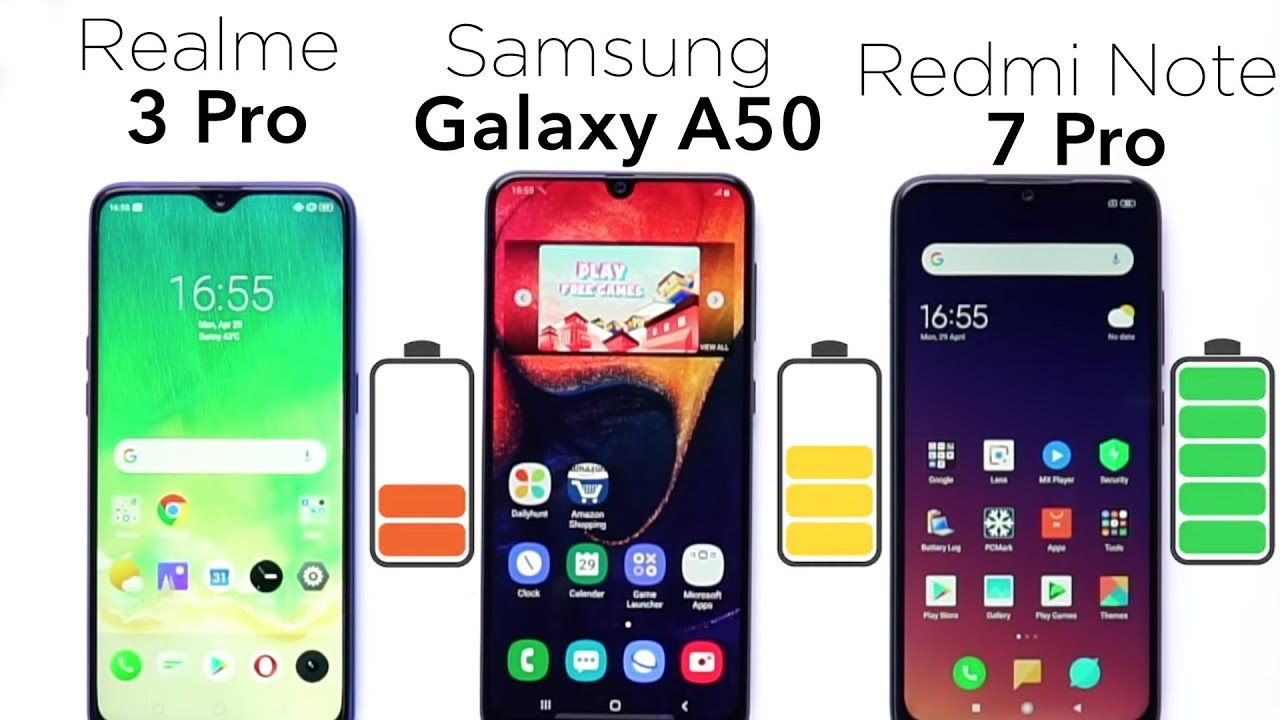 Realme 3 Pro,Samsung Galaxy A50,Redmi Note 7 Pro: Battery Charging and Drain Test🔥💪 [Hindi हिन्दी]