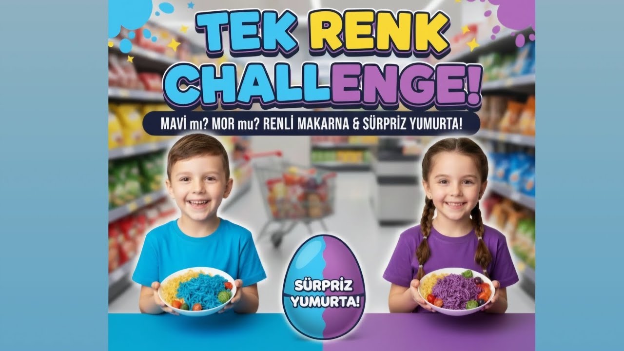Market alışverişi🛍sürpriz toplar🎁⚽️RENKLI MAKARNA🍝😋TEK RENK CHALLENGE !!!??? Gökçe ile umut 