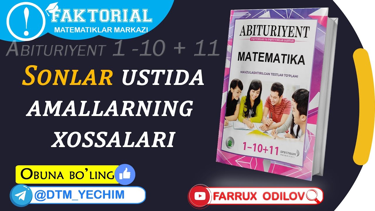 1. Sonlar ustida amallarning xossalari (43-82-misol) | Abituriyent 1- 10 + 11 yechimlari