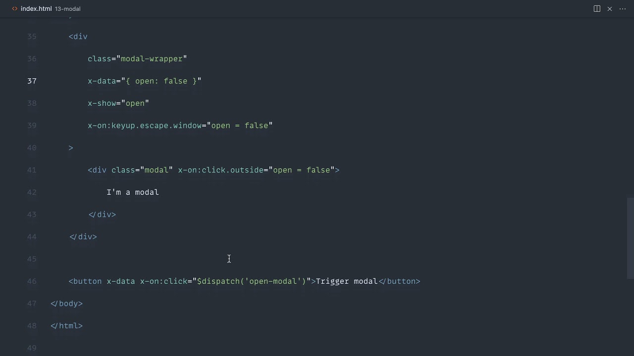 Learn Alpine.js: Project - Modal with custom events (14/19)