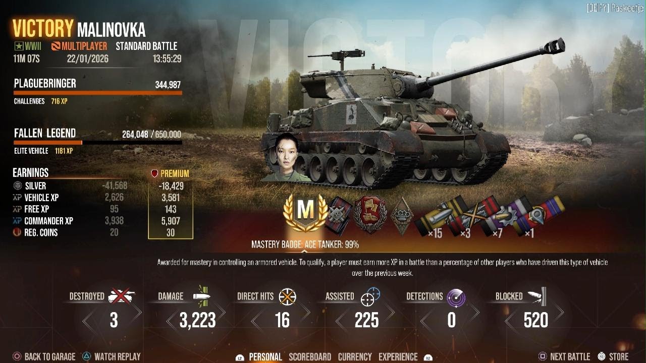 Plaguebringer, Ace Tanker (#350), 3 Kills, 3.2k damage (WOT Modern Armor - Battle Tier: VIII)