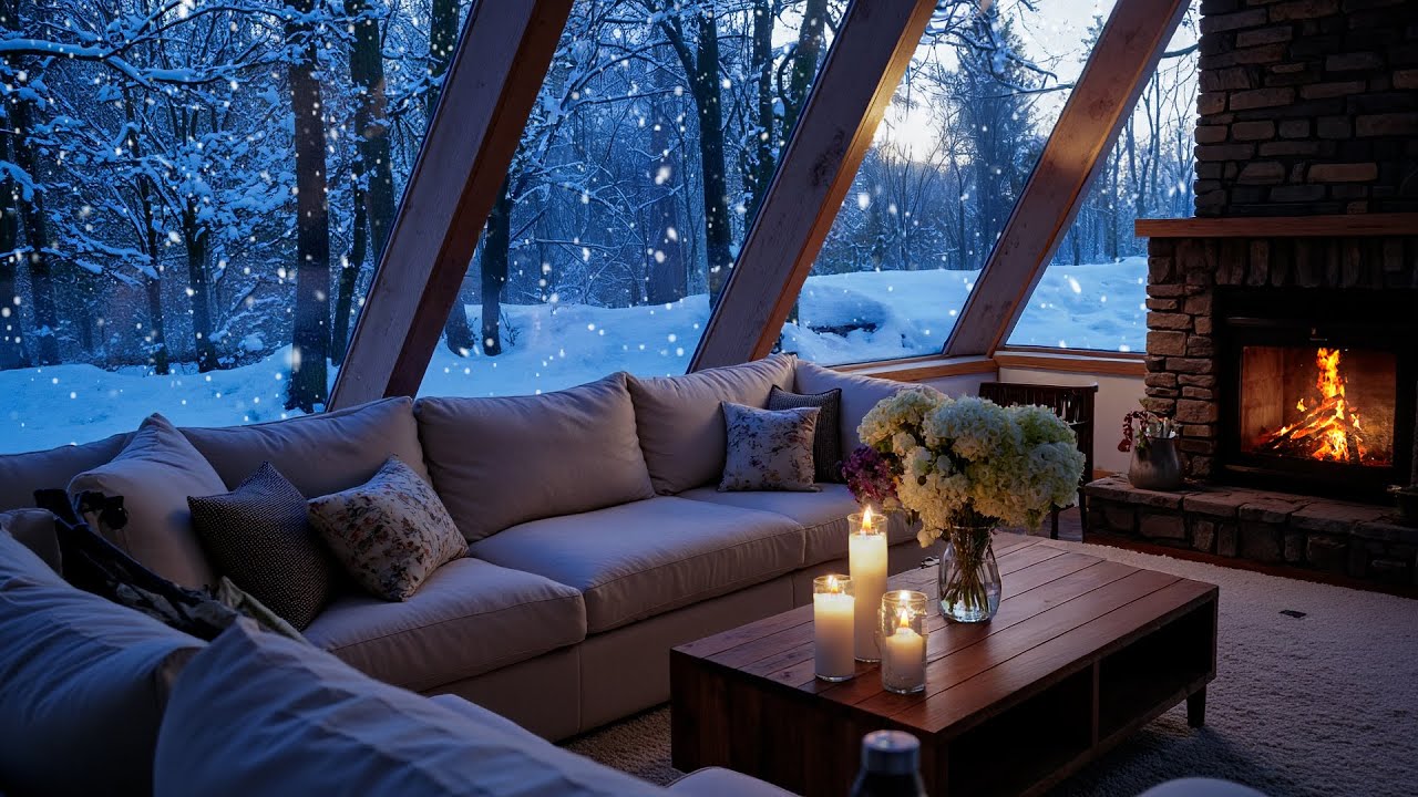 Soft Winter Piano Music in a Cozy White Room ❄️🔥 | Snowy Window Ambience Stress Relief & Calm Nights