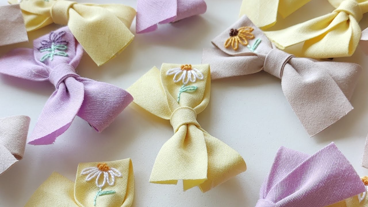 Dikişsiz ve basit işleme fiyonk toka yapımı(papatya, lavanta işleme) #fiyonktoka #crochet #hairclip