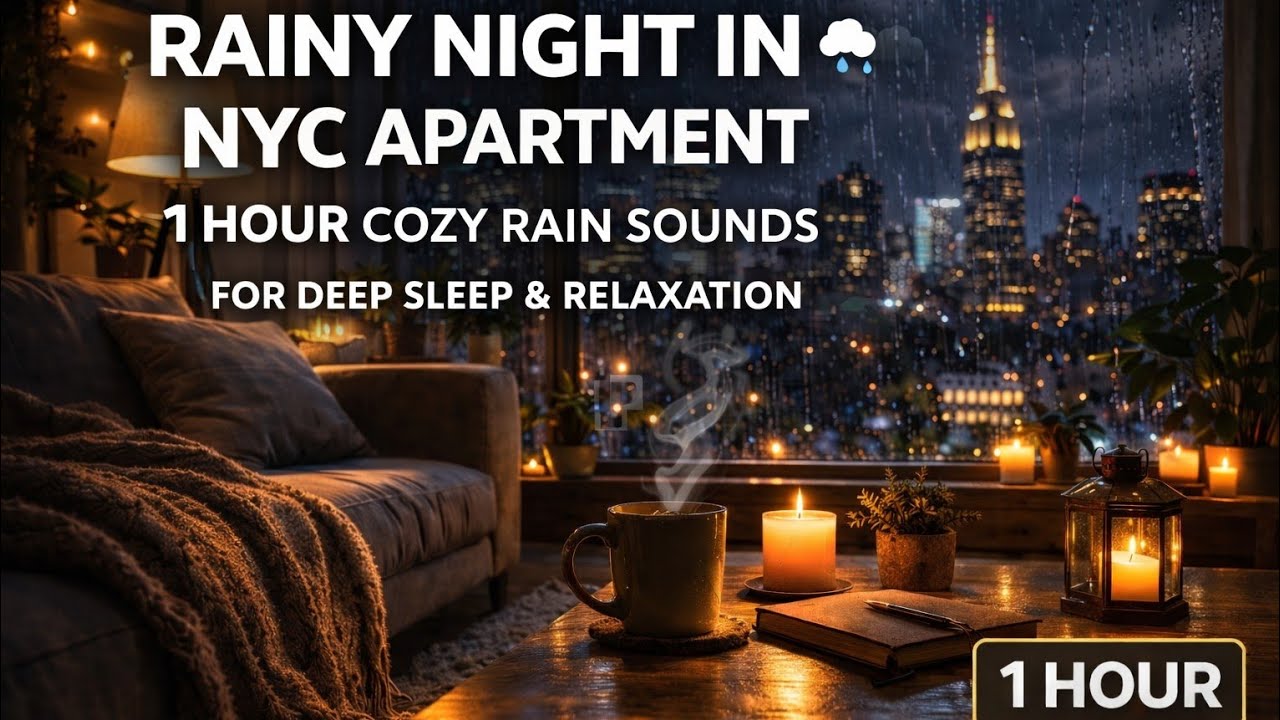 Rainy Night in NYC Apartment 🌧️ 1 Hour Cozy Rain Sounds for Deep Sleep & Relaxation
