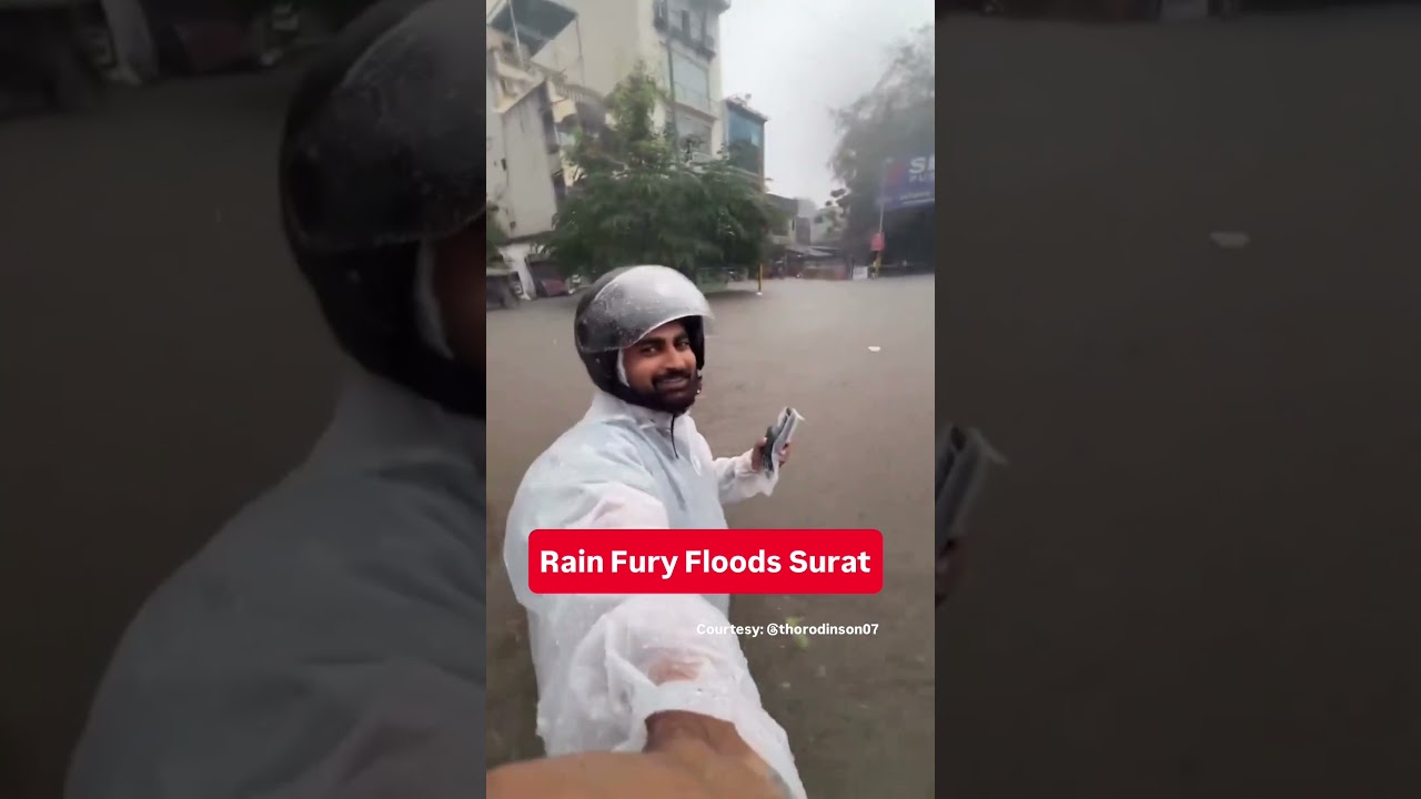 Visuals Of Relentless Rain Triggering Flood In Surat #gujarat #surat #rain #flood #viral