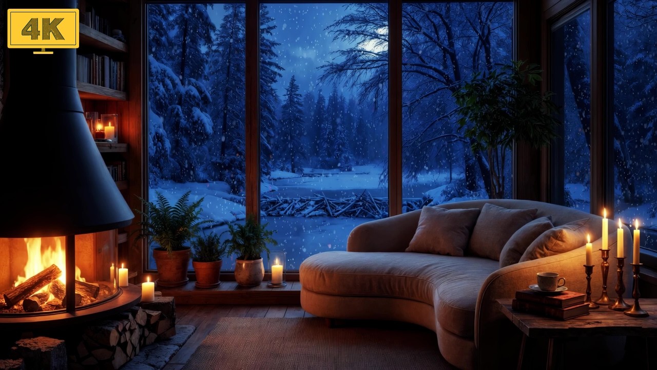 Cozy Forest Hut Night ❄️ Celtic Folk Music & Crackling Fire in Fireplace for Focus & Relaxing