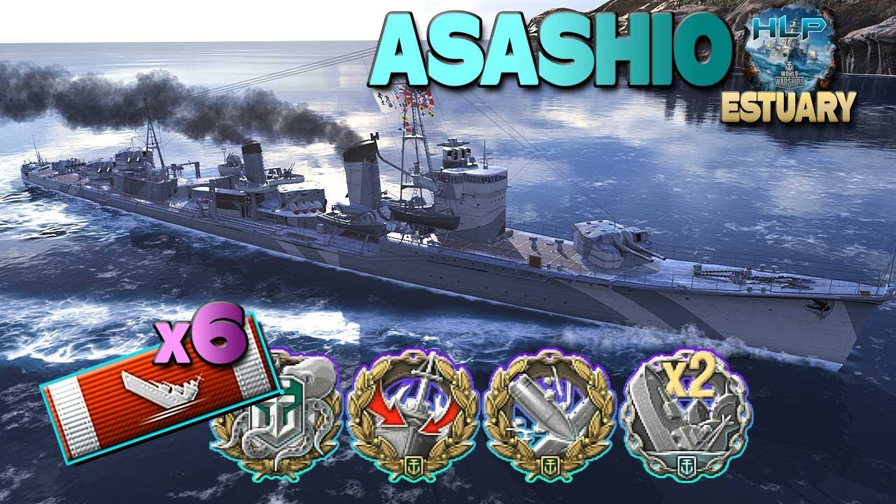 Эсминец Asashio на карте Estuary, увлекательная игра - World of Warships