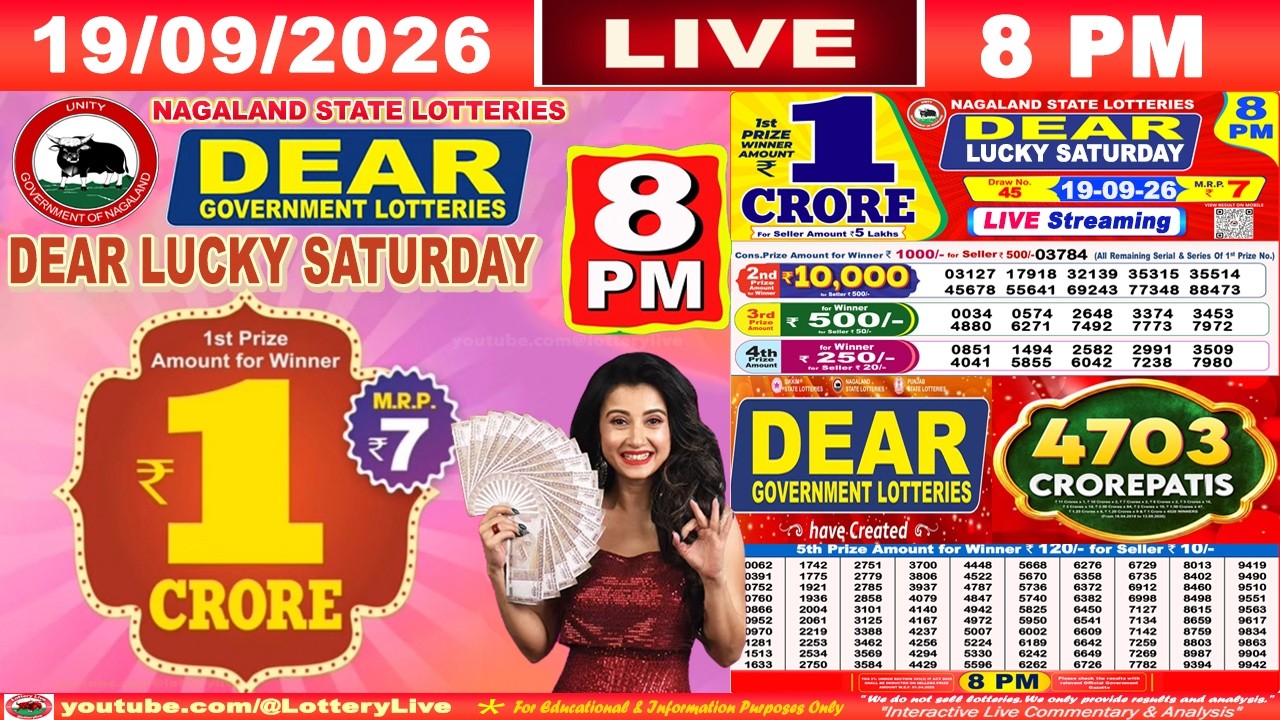 [LIVE] Lottery 8:00 PM Dear Nagaland state lottery live draw result 19.09.2026 | Lottery live