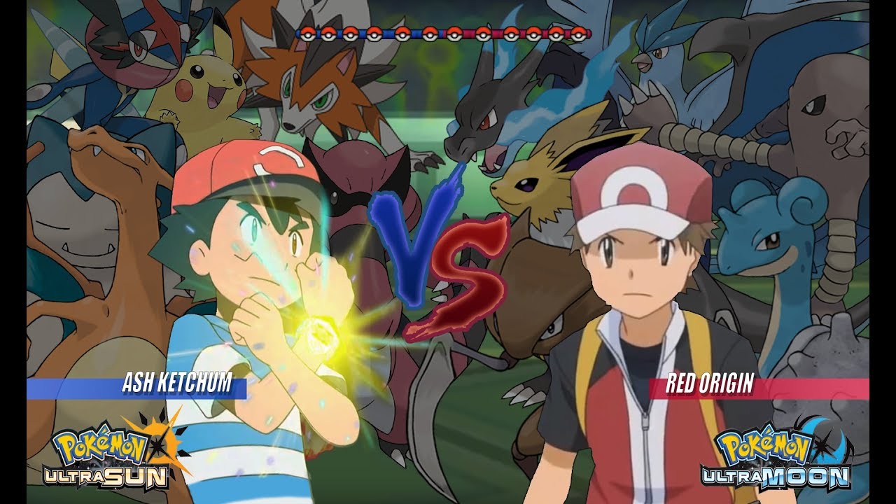 Pokemon Battle USUM: Ash Vs Red Origins (Pokémon Origins, Pokemon Wifi Battle)