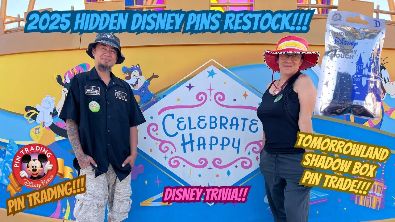 2025 Hidden Disney Mystery Pouch Pins Restock | Trading at Tomorrowland's Shadow Box | Disney Trivia