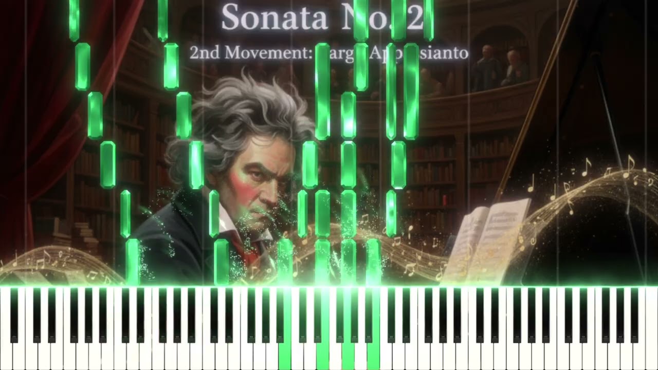 Beethoven: Piano Sonata No. 2 in A Maj, II. Largo appassionato (Piano Tutorial & MIDI)  The NoteDrop
