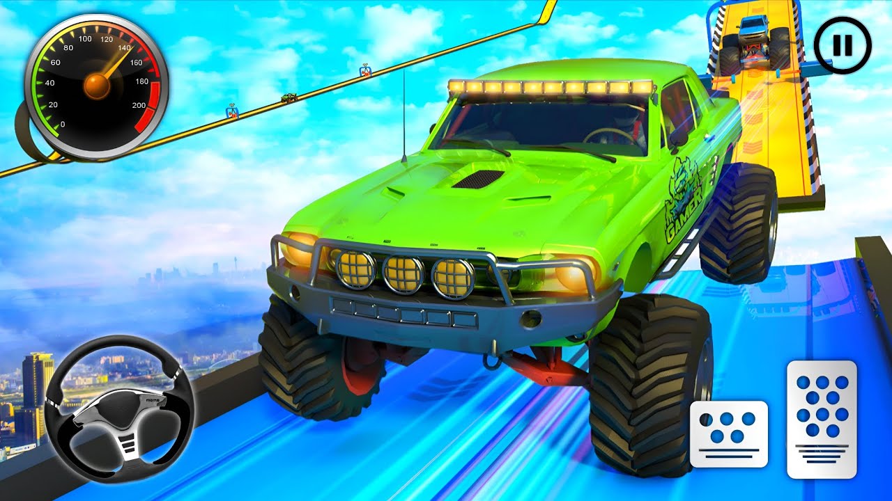 MONSTER TRUCK STUNTS ON DANGEROUS RAMP | MONSTER TRUCK STUNT RACING GAMEPLAY VIDEO