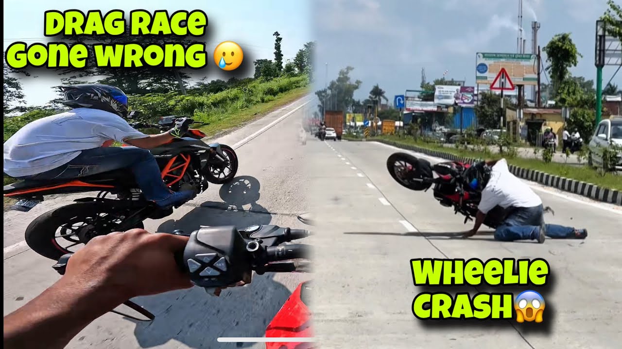 Wheelie palat gayi🥲 | drag race pe kya hua ye😱 #crash #duke390 #viral 