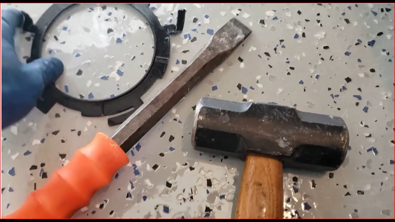 2012 Sonata Fuel pump removal with hammer and chisel.