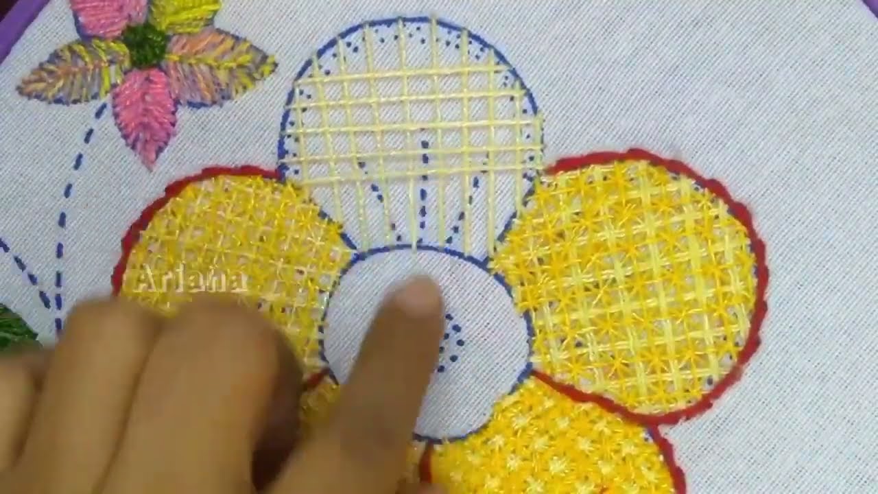 Puntada Fantasia/Lluvia de estrellas en una flor #bordadosariana