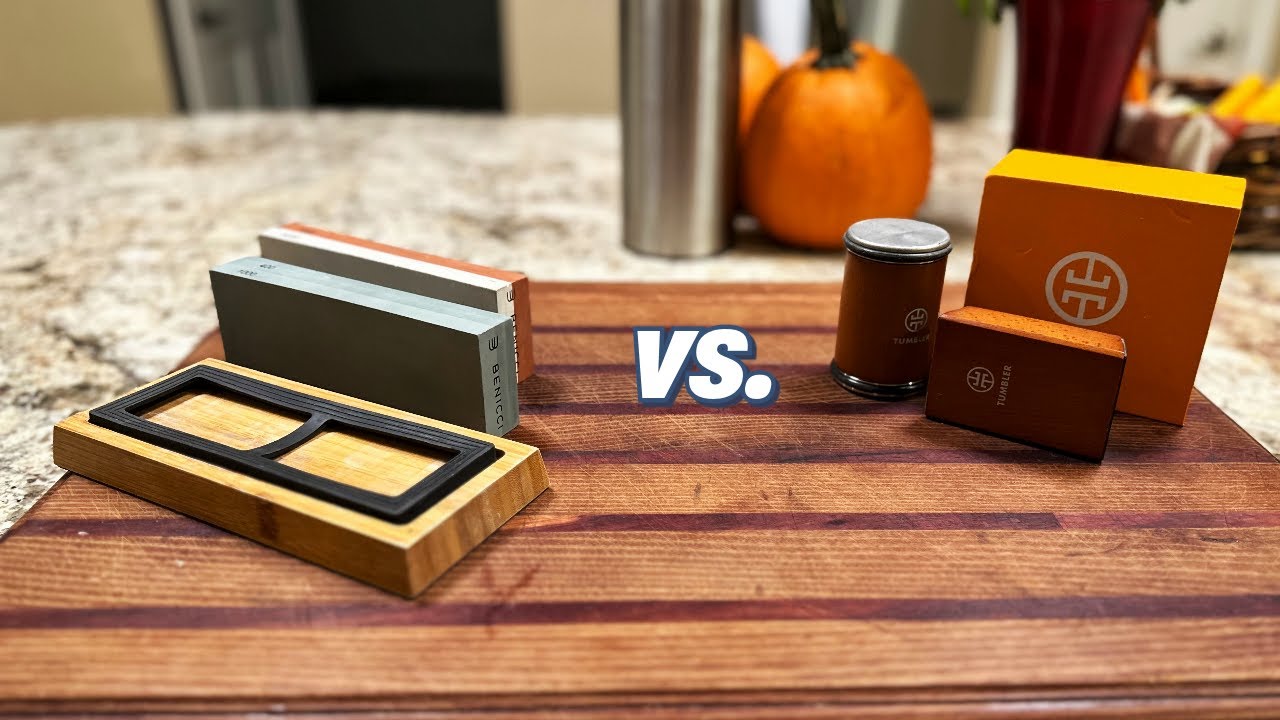 Cutting Edge Test: Tumbler Diamond Rolling Knife Sharpener vs. Traditional Stone