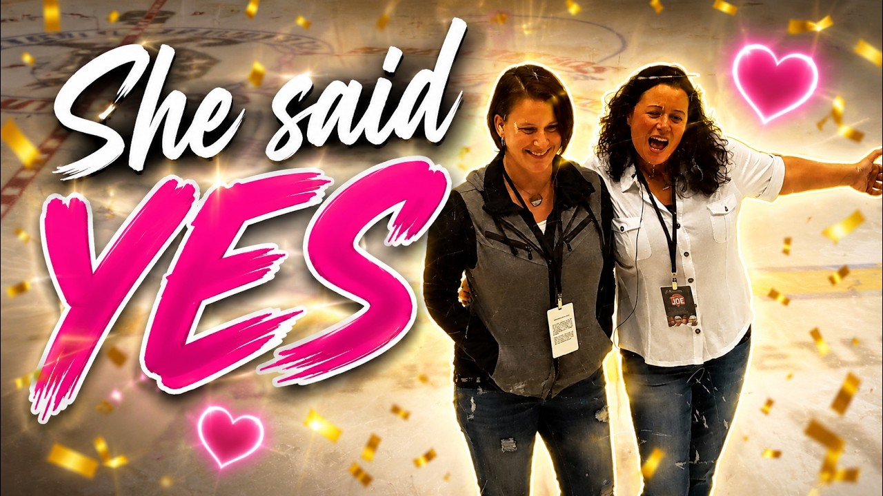 SHE SAID YES! Surprise lesbian wedding proposal at a hockey game