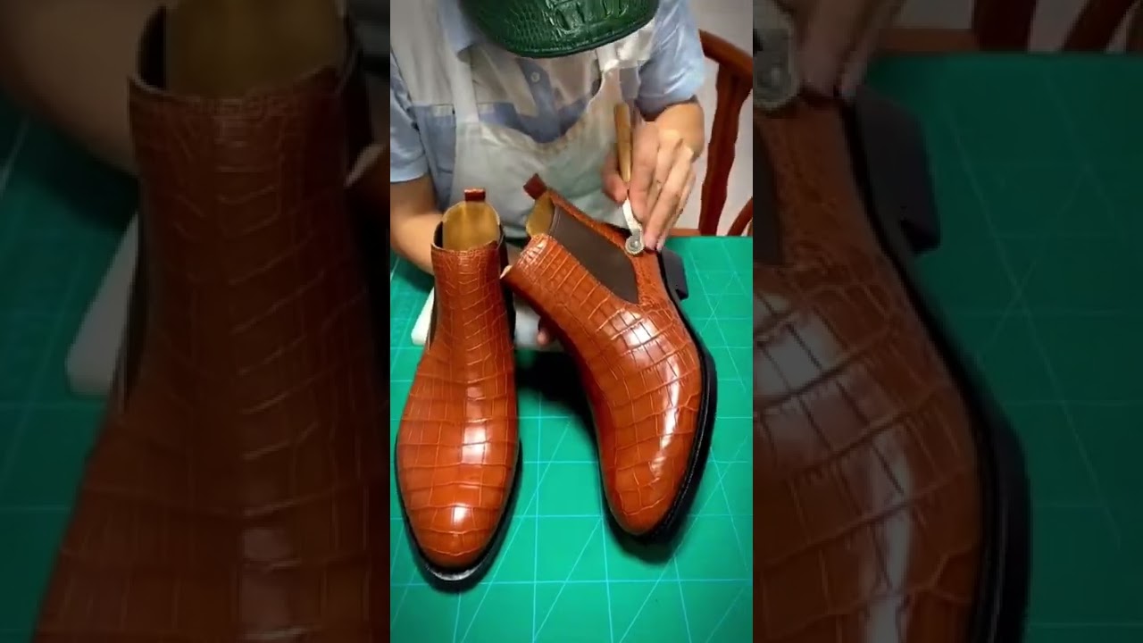 Handmade genuine crocodile leather Chelsea boots saddle color #shorts #boots #handmade #crocodile