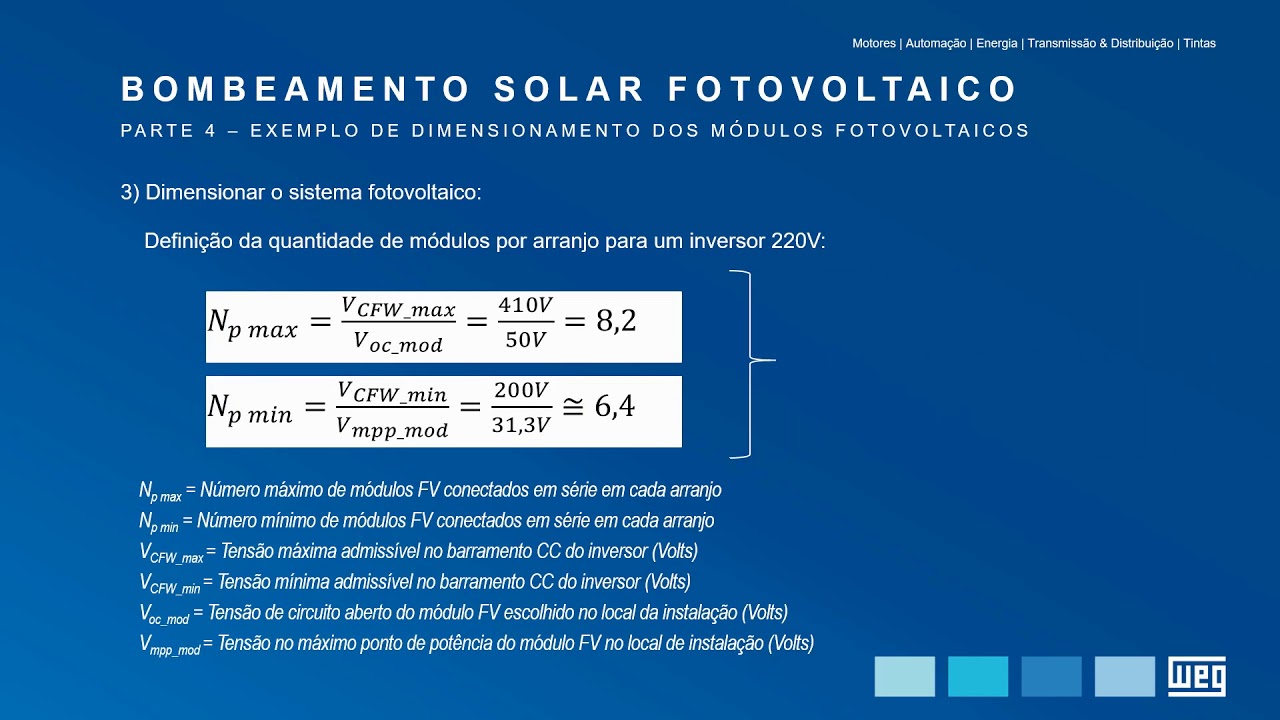 WEG Solar – Exemplo de dimensionamento dos módulos fotovoltaicos