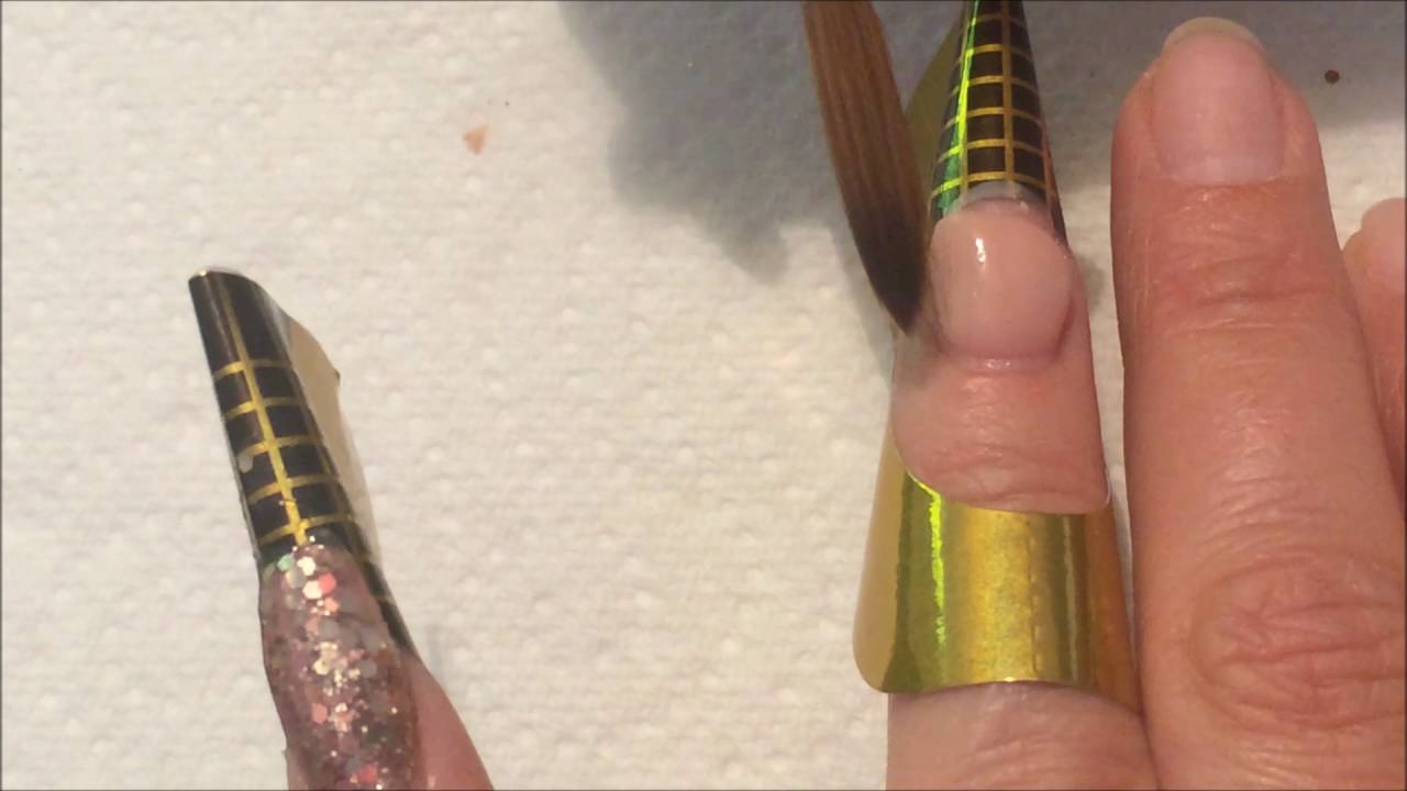 Sculptured Acrylic Nails using GlitterArty Nails -  Holographic Rose Gold