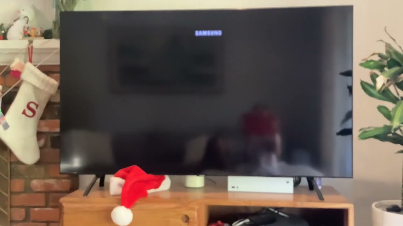 The Samsung logo hitting the corner of the tv