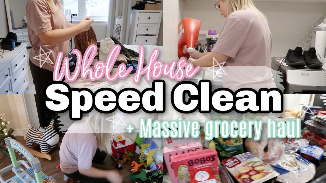 WHOLE HOUSE SPEED CLEAN | GROCERY HAUL | CLEANING MOTIVATION @laurenmonreoxo
