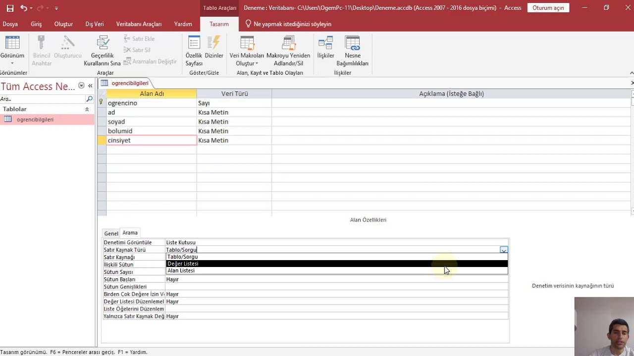 MS ACCESS Veri Türleri ve Alan Özellikleri-IV