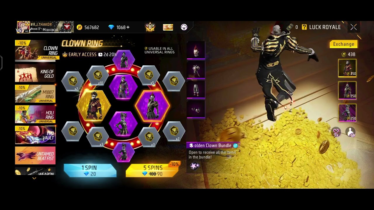 Golden clown ring event 🥰spin in  early access i got all jokar bundle unlock 